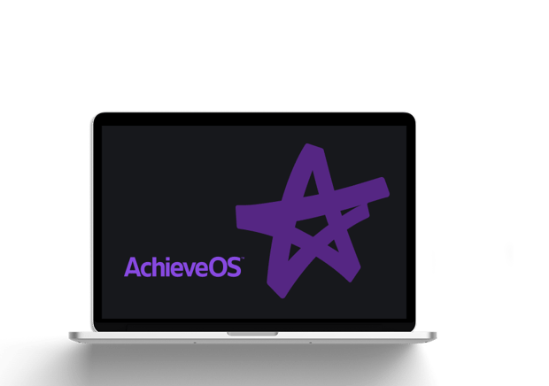 AchieveOS goal-tracking dashboard shown on a laptop