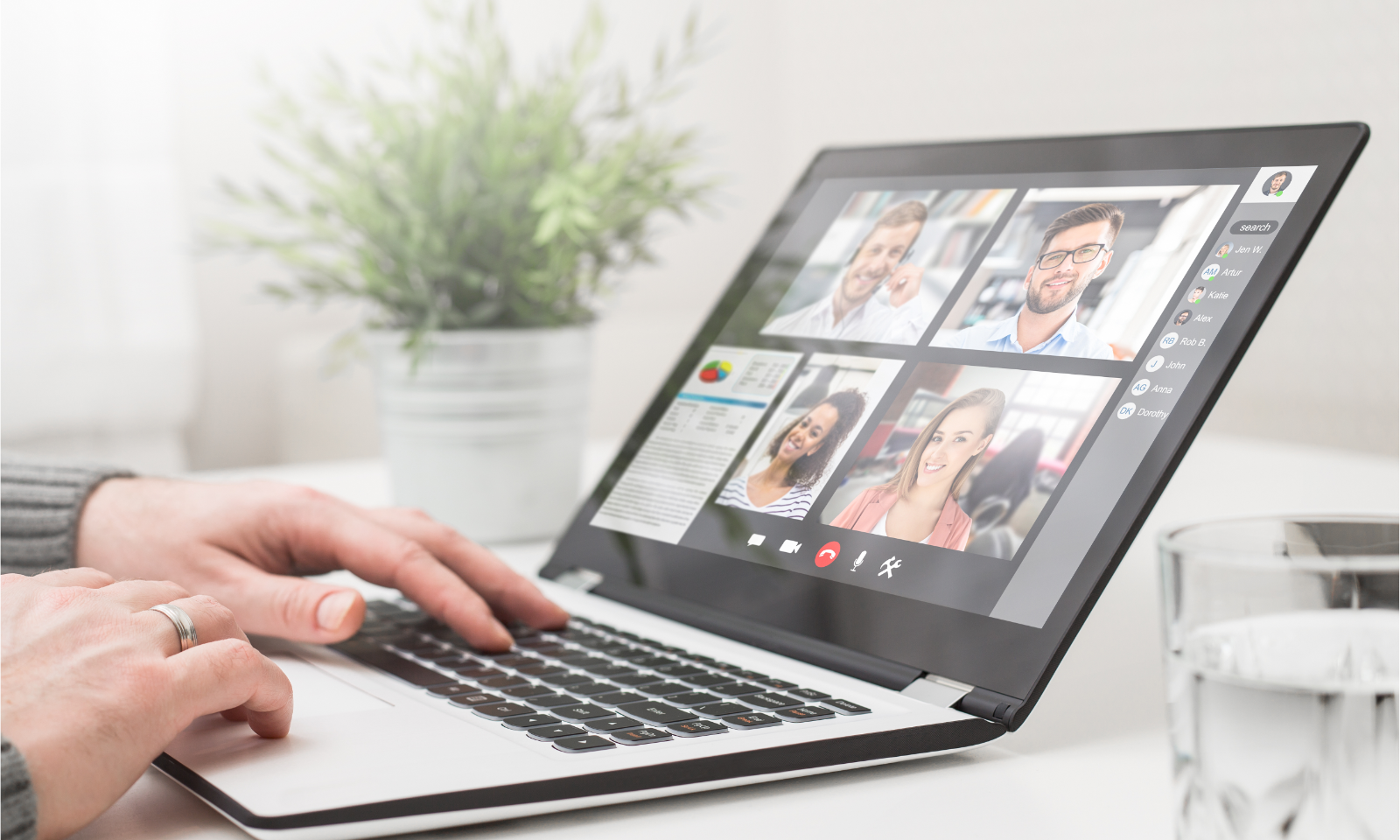 Founder on a video call with a distributed team, illustrating flexible remote-work talent strategy